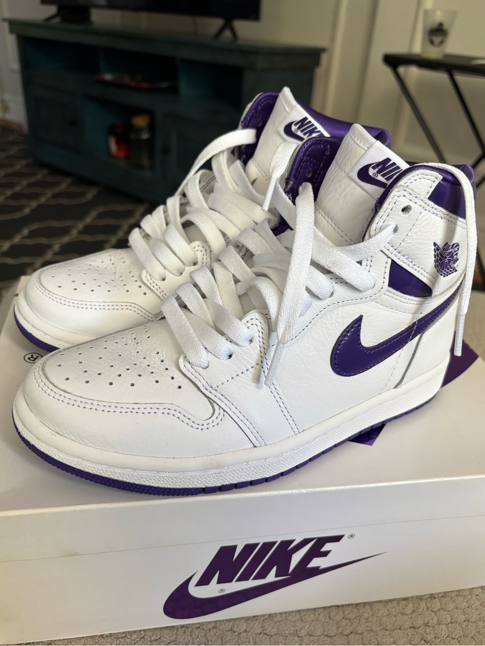 Jordan 1 White & Purple High-Top Sneakers